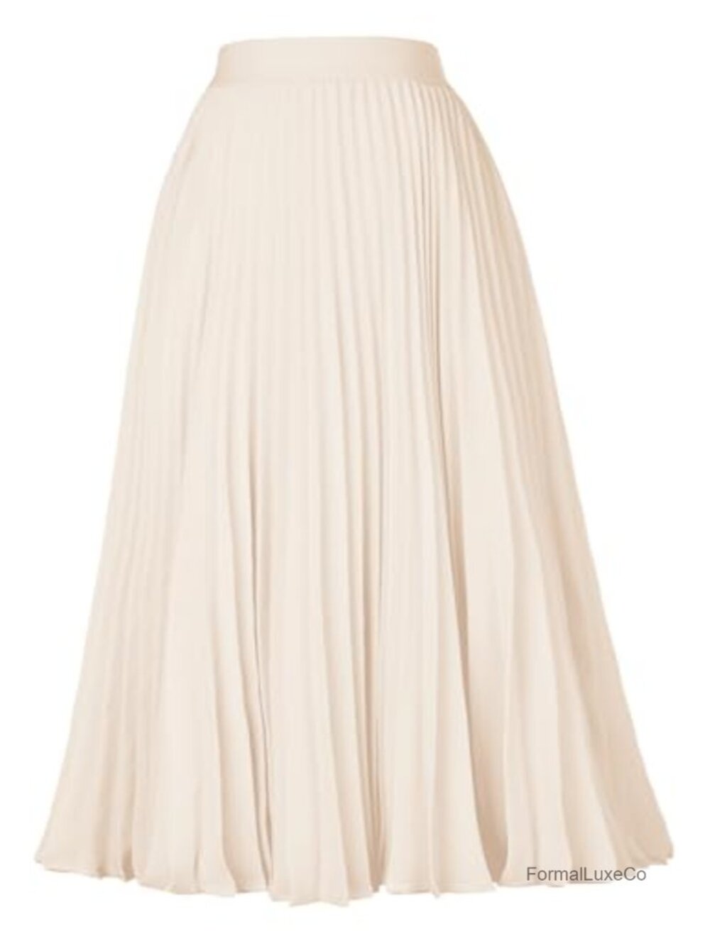 Pleated Midi Skirt Women Chiffon A-Line Elastic Waist Office Casual